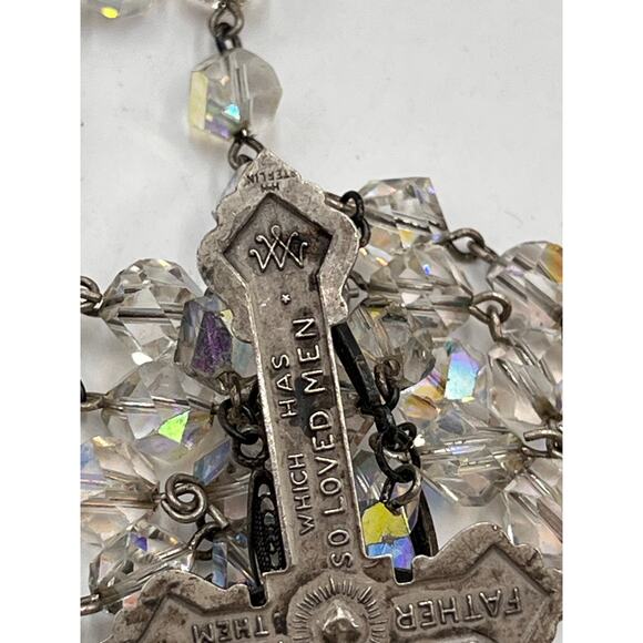 Rosary Sterling Crucifix Austrian Crystal 6mm Faceted Round Aurora Borealis Bead - Picture 13 of 15